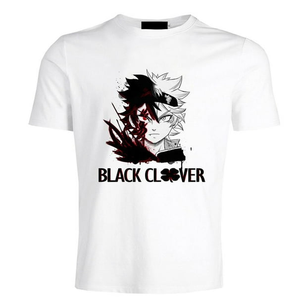 Mens 3D Short Sleeve Black Anime Clover Tee T-Shirt White 